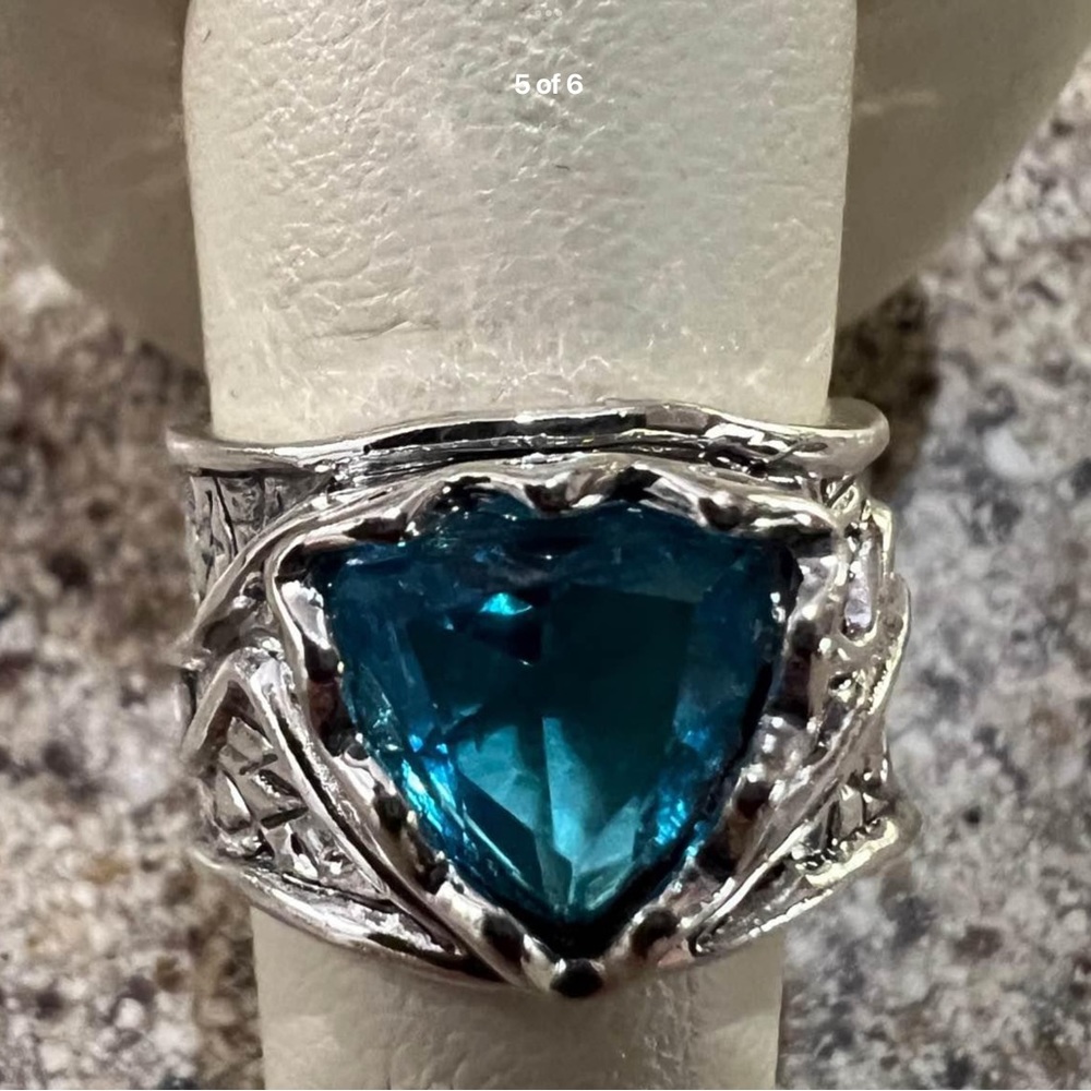 Sterling Silver Blue Topaz Ring wide band,Very unique.